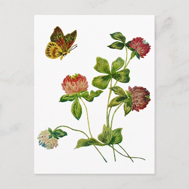 Postal Crewel Embroidered Irish Clover (Anverso)