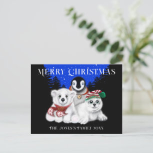 Postal Cría de pingüino de Navidad oso polar cachorro de 