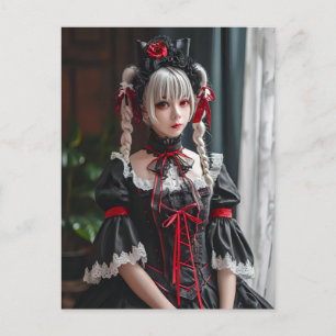 Postal Criada de Anime Elegante con Orejas de Gato