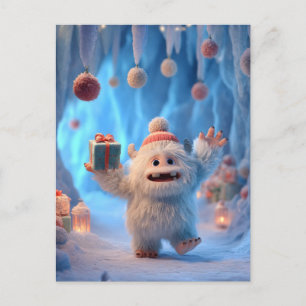 Postal Criatura Adorable de Yeti Esponjoso Celebrando
