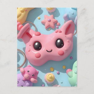 Postal Criatura de fantasía de arte Kawaii pastel
