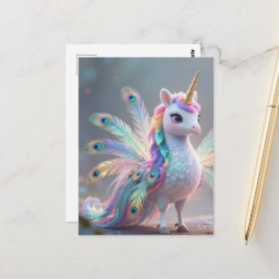 Postal criatura de fantasía híbrida de unicornio y pavo r