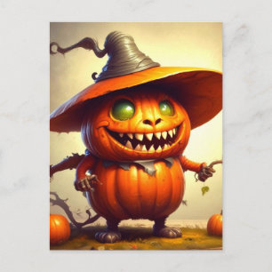 Postal Criatura espeluznante de calabaza de Halloween