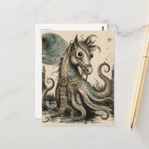 Postal Criatura híbrida de caballo pulpo Arte fantástico