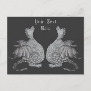Postal criatura mítica lindo pequeño dragón gris