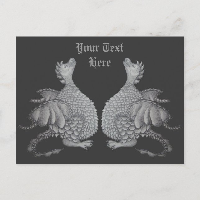 Postal criatura mítica lindo pequeño dragón gris (Anverso)
