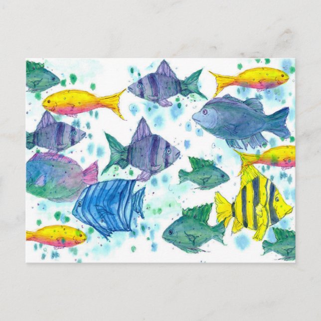Postal Criaturas del océano azul turquesa de peces tropic (Anverso)