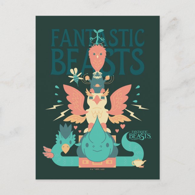 Postal Criaturas fantásticas de dibujos animados emergen  (Anverso)