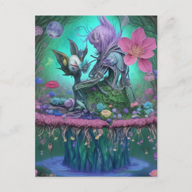 Postal Criaturas místicas de los bosques - Chica surreali (Anverso)