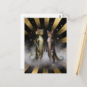 Postal Criaturas míticas de gato-dragón