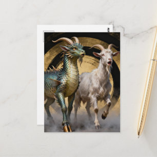 Postal Criaturas mitológicas de cabra dragón sorprendidas
