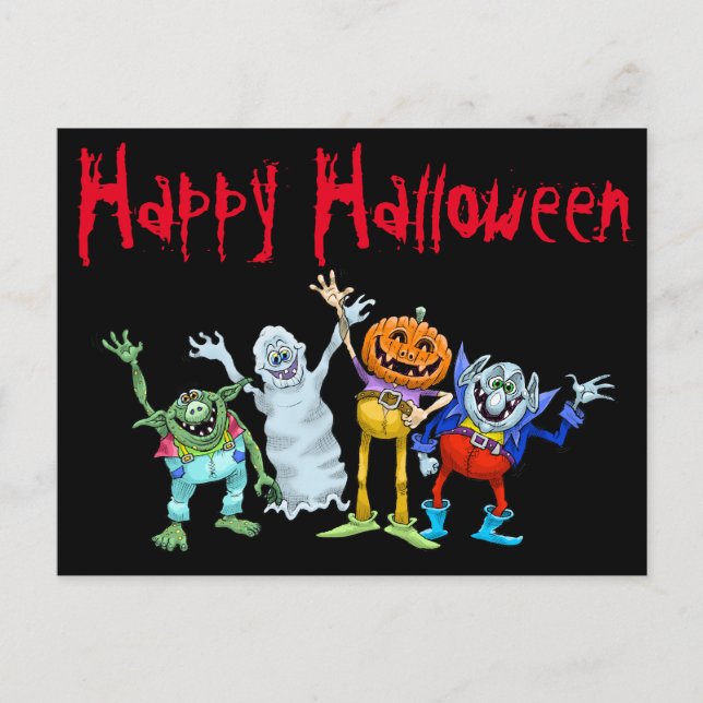 Postal Criaturas personalizados de Halloween saludando, p (Anverso)