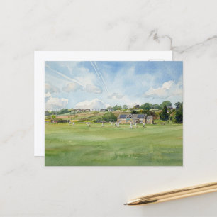 Postal Cricket de pueblo bajo cielos de Yorkshire Acuarel