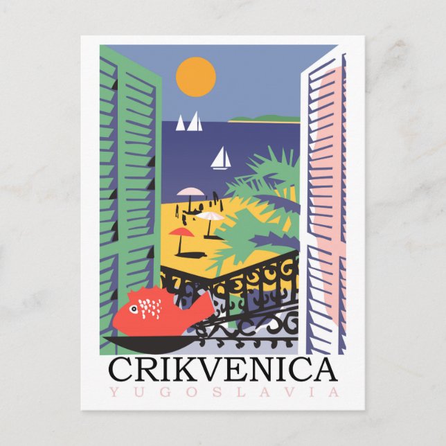 Postal Crikvenica, Yugoslavia, vista de ventana (Anverso)