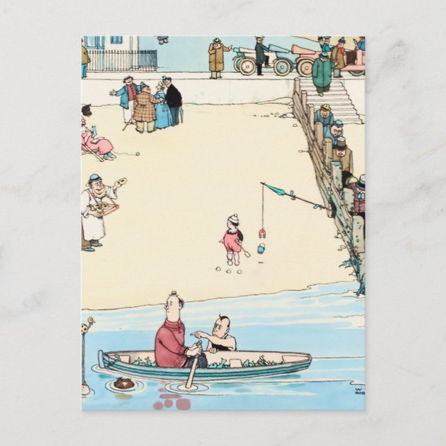 Postal "Crimen junto al mar" por W Heath Robinson (Anverso)
