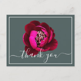 Postal Crimson Peony Fondo Verde Gracias
