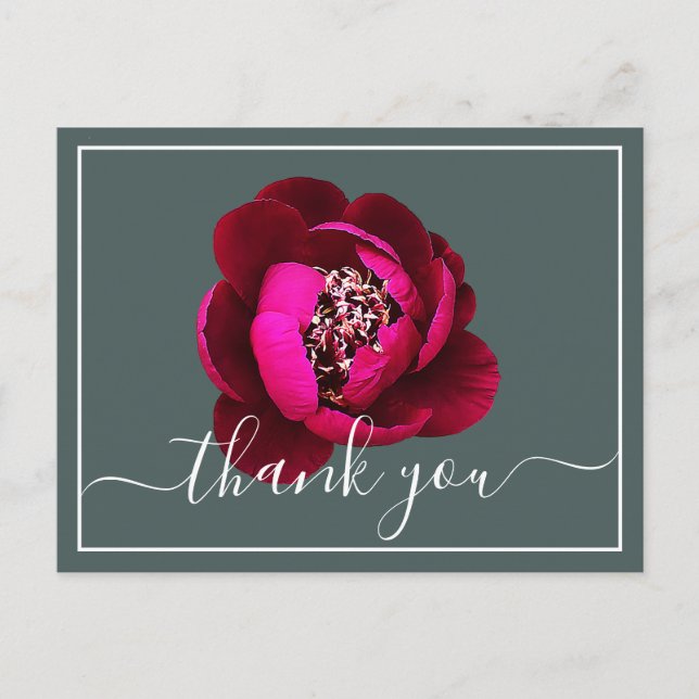 Postal Crimson Peony Green Background Gracias (Anverso)