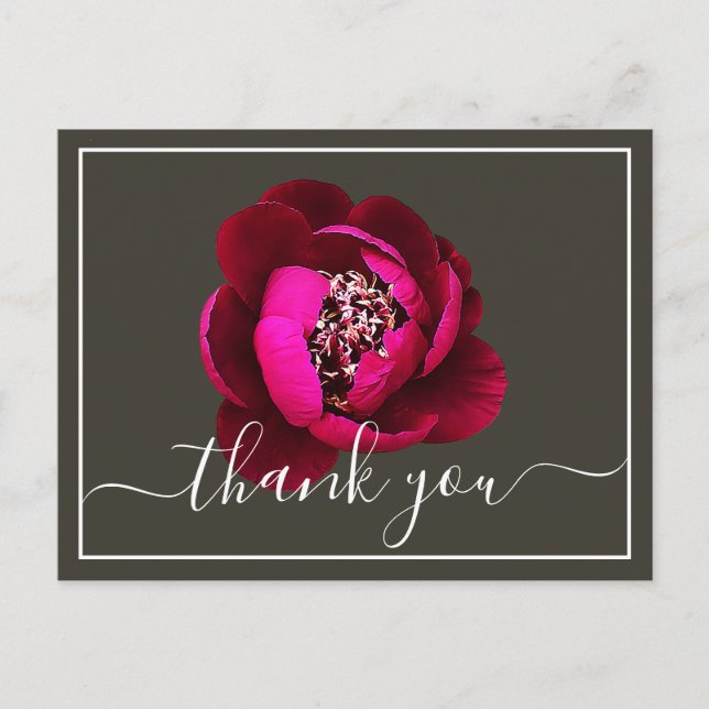 Postal Crimson Peony Green Background Gracias (Anverso)