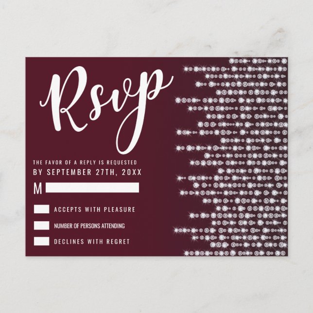 Postal Crimson Red Hanging Diamond Lights RSVP (Anverso)