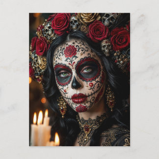 Postal Crimson Rose Calavera – Elegante Día de Muertos