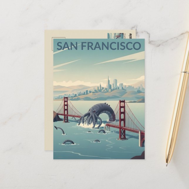 Postal Criptid de San Francisco al estilo WPA (Anverso/Reverso In Situ)