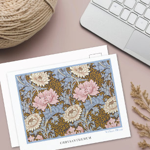 Postal Crisantema rosa Floral William Morris