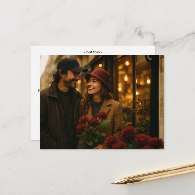 Postal Crisantemo Romántico sobre Rosa Telaraña (Anverso/Reverso In Situ)