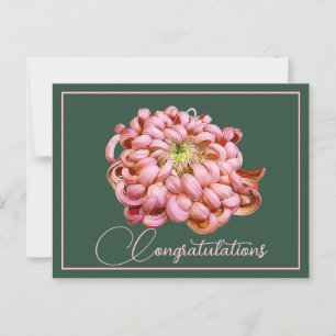 Postal Crisantemo Rosa Fondo Verde Felicidades