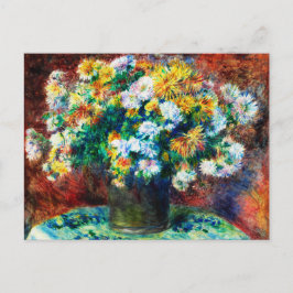 Postal Crisantemos vintage por Pierre-Auguste Renoir