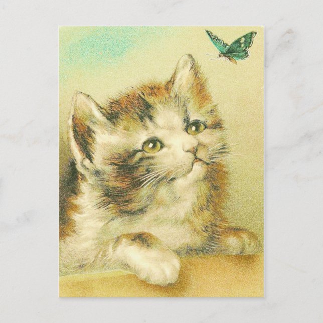 Postal Cristal De Gatito Y Mariposa (Anverso)