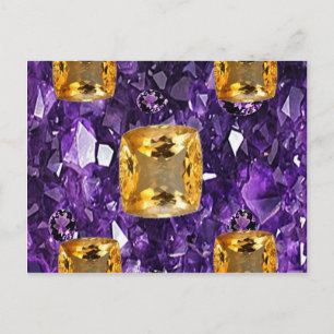 POSTAL CRISTALES AMETHYST Y DE ORO PÚRPURAS DE LA GEMA