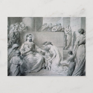 Postal Cristo bendiciendo a los niños pequeños