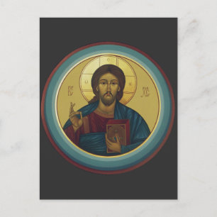 Postal Cristo Pantocrátor bizantino Arte de mosaico redon