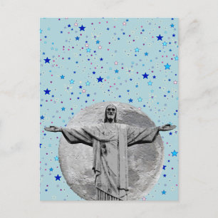 Postal Cristo Redentor, moon and blue stars