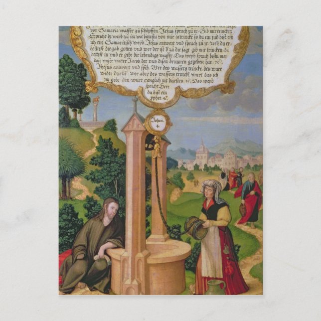 Postal Cristo y la mujer de Samaria en el pozo de Jacob (Anverso)