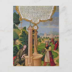 Postal Cristo y la mujer de Samaria en el pozo de Jacob
