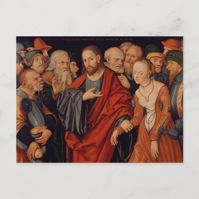 Postal Cristo y la mujer en el adulterio (Anverso)