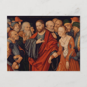 Postal Cristo y la mujer en el adulterio