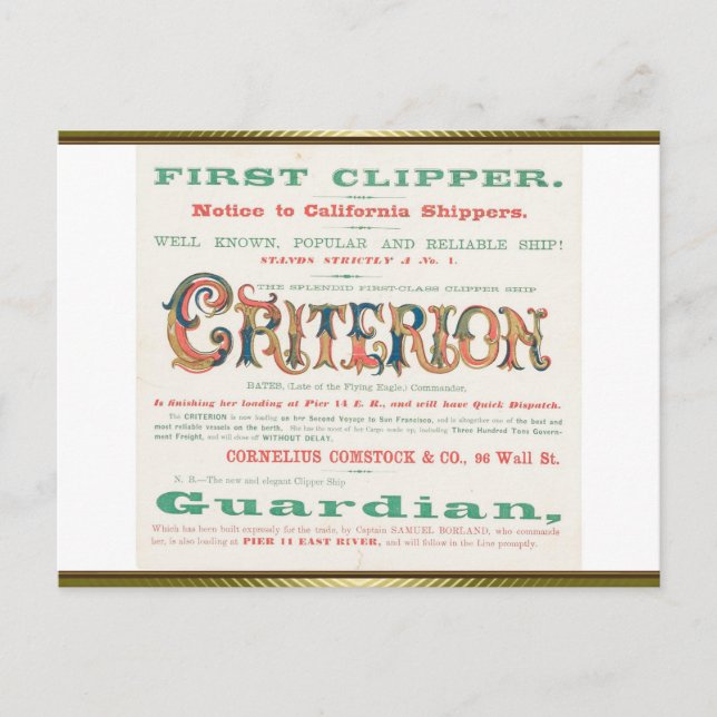 Postal Criterion Clipper Navegando  (Anverso)