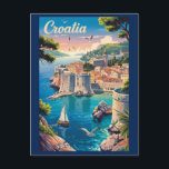 Postal Croacia Dubrovnik Ilustracion Viaje de arte<br><div class="desc">Croacia en un estilo de arte vector. Desde la ciudad amurallada de Dubrovnik y las cascadas de los lagos Plitvice hasta la isla que recorre la costa dálmata,  Croacia ofrece una mezcla perfecta de historia,  aventura y belleza costera.</div>
