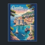 Postal Croacia Dubrovnik Ilustracion Viaje de arte<br><div class="desc">Croacia en un estilo de arte vector. Desde la ciudad amurallada de Dubrovnik y las cascadas de los lagos Plitvice hasta la isla que recorre la costa dálmata,  Croacia ofrece una mezcla perfecta de historia,  aventura y belleza costera.</div>