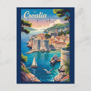 Postal Croacia Dubrovnik Ilustracion Viaje de arte