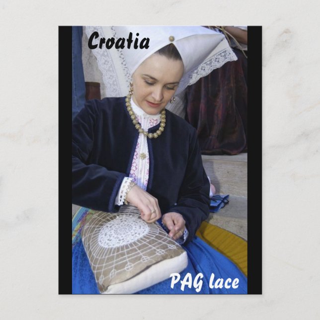 Postal Croacia, encaje PAG (Anverso)