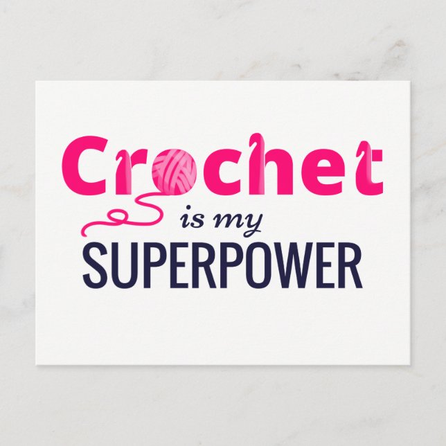 Postal Crochet es mi superpotencia en rosa (Anverso)