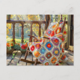 Postal Crochet Granny Square Blanket Lying on a Rocking C