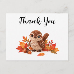 Postal Crochet Wren Gratitud de Otoño