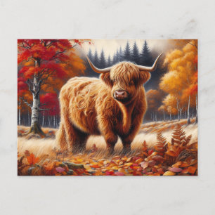 Postal Croma de agua otoñal de la vaca Highland