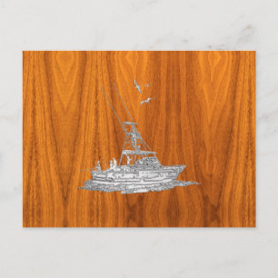 Postal Cromado como barco de pesca en madera de teca