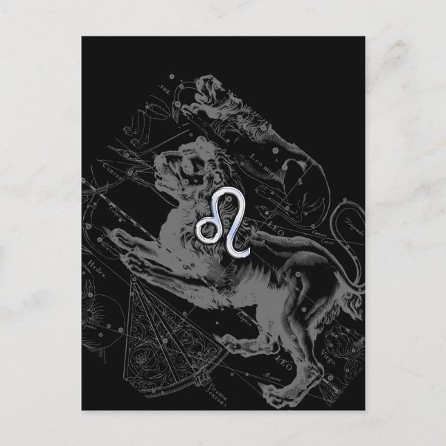 Postal Cromado como Leo Zodiac Constellation Map Hevelius (Anverso)