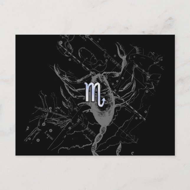 Postal Cromado como Rótulo Escorpio Zodiaco en Hevelius 1 (Anverso)